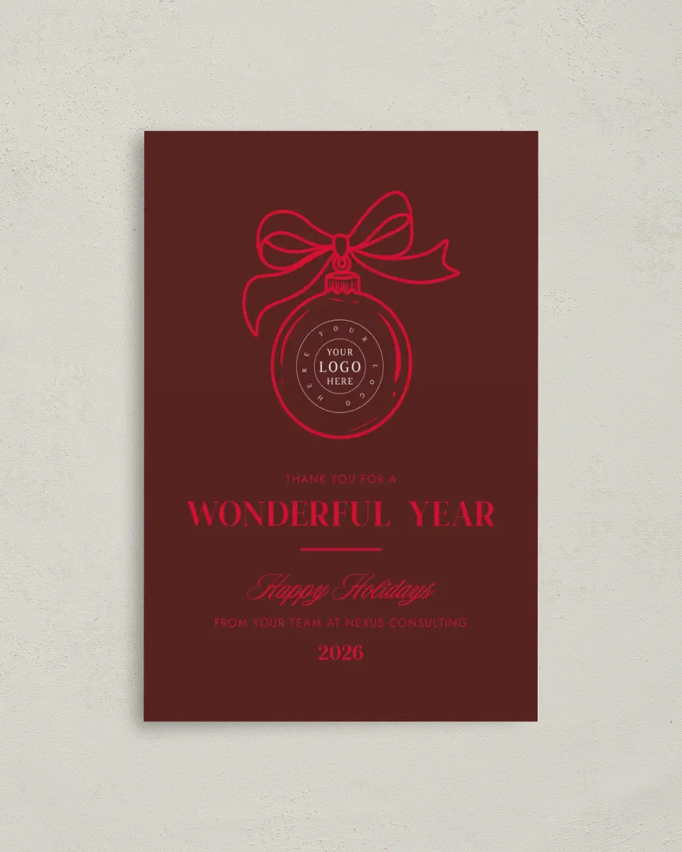 This is a 4.8" x 6.8" Folded Christmas Card called Signature Ornament printed in full color