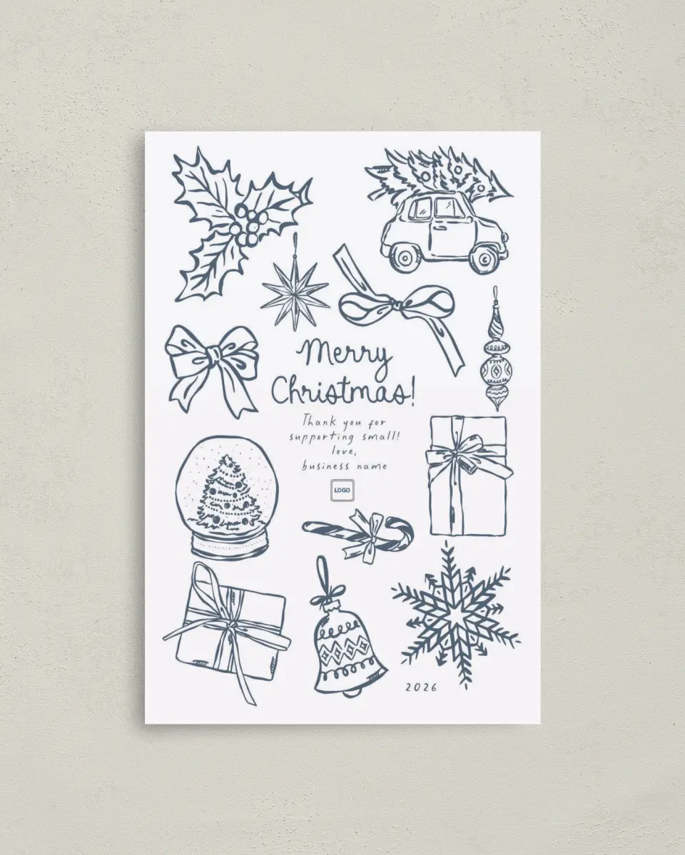 This is a 4.8" x 6.8" Folded Christmas Card called Small Business printed in full color