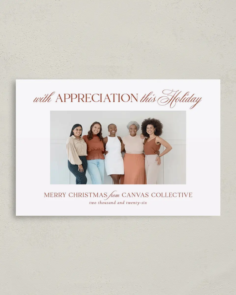 This is a 4.8" x 6.8" Folded Christmas Card called Holiday Appreciation printed in full color