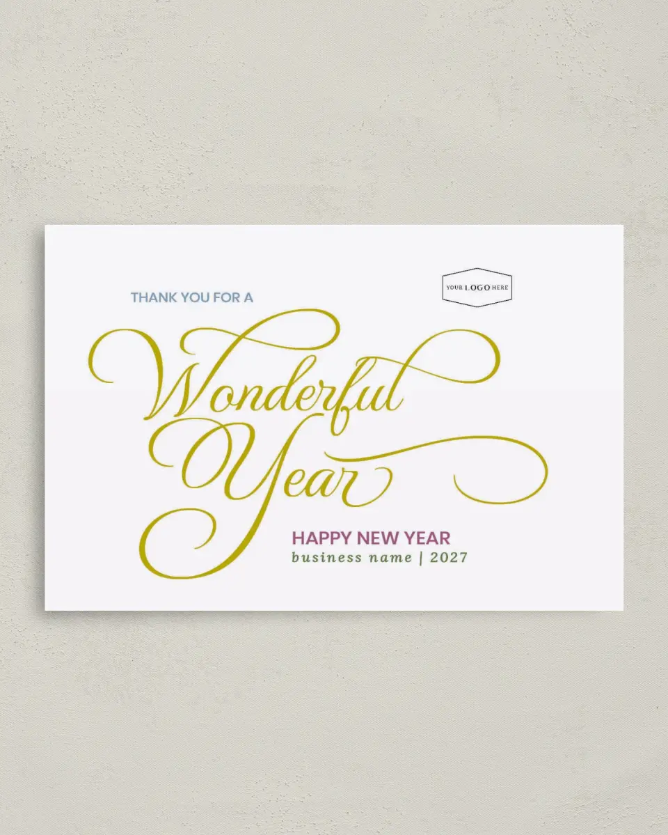 This is a 4.8" x 6.8" Folded Christmas Card called A Wonderful Year printed in full color