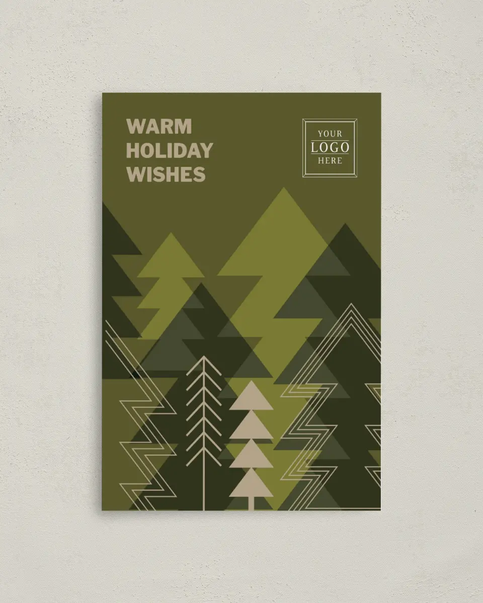 This is a 4.8" x 6.8" Folded Christmas Card called Evergreen Angles printed in full color