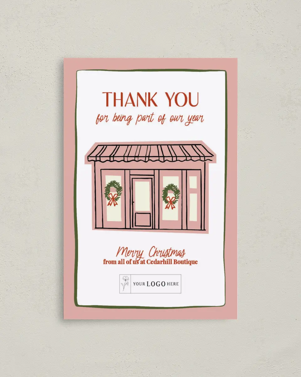 This is a 4.8" x 6.8" Folded Christmas Card called Storefront Spirit printed in full color