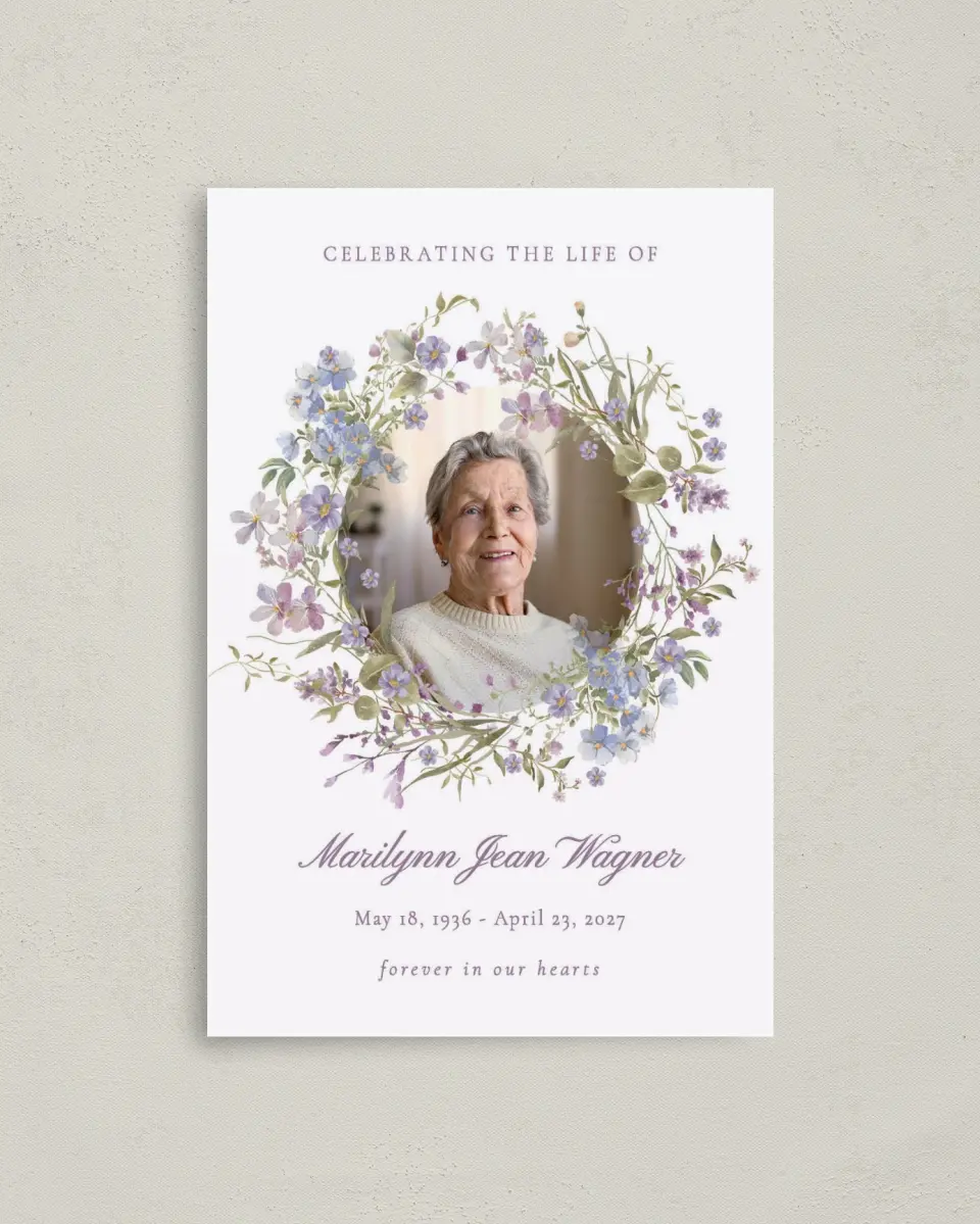 This is a 4.8" x 6.8" Folded Funeral Program called Forever Blooming printed in full color