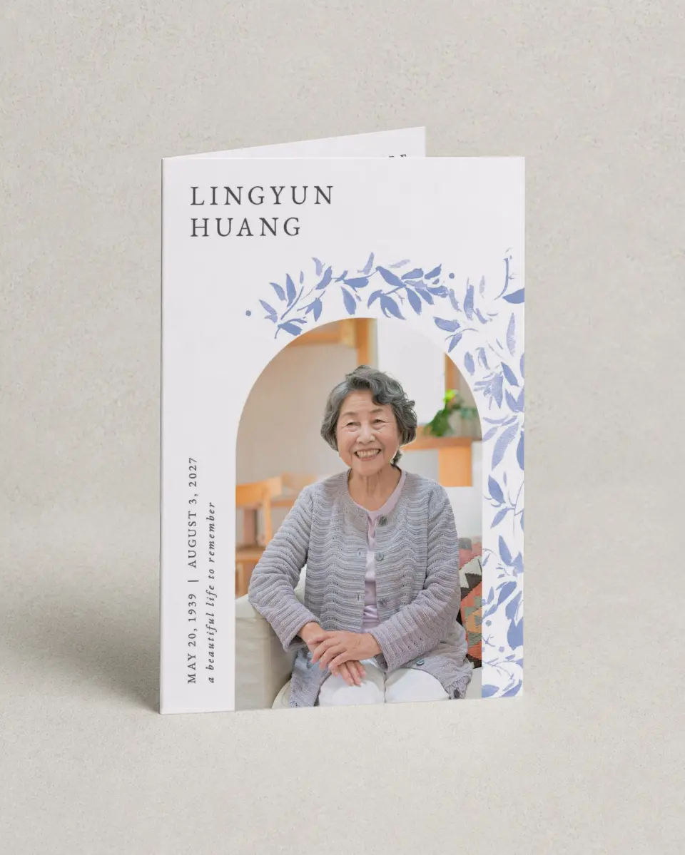 This is a 4.8" x 6.8" Folded Funeral Program called Gentle Botanics printed in full color