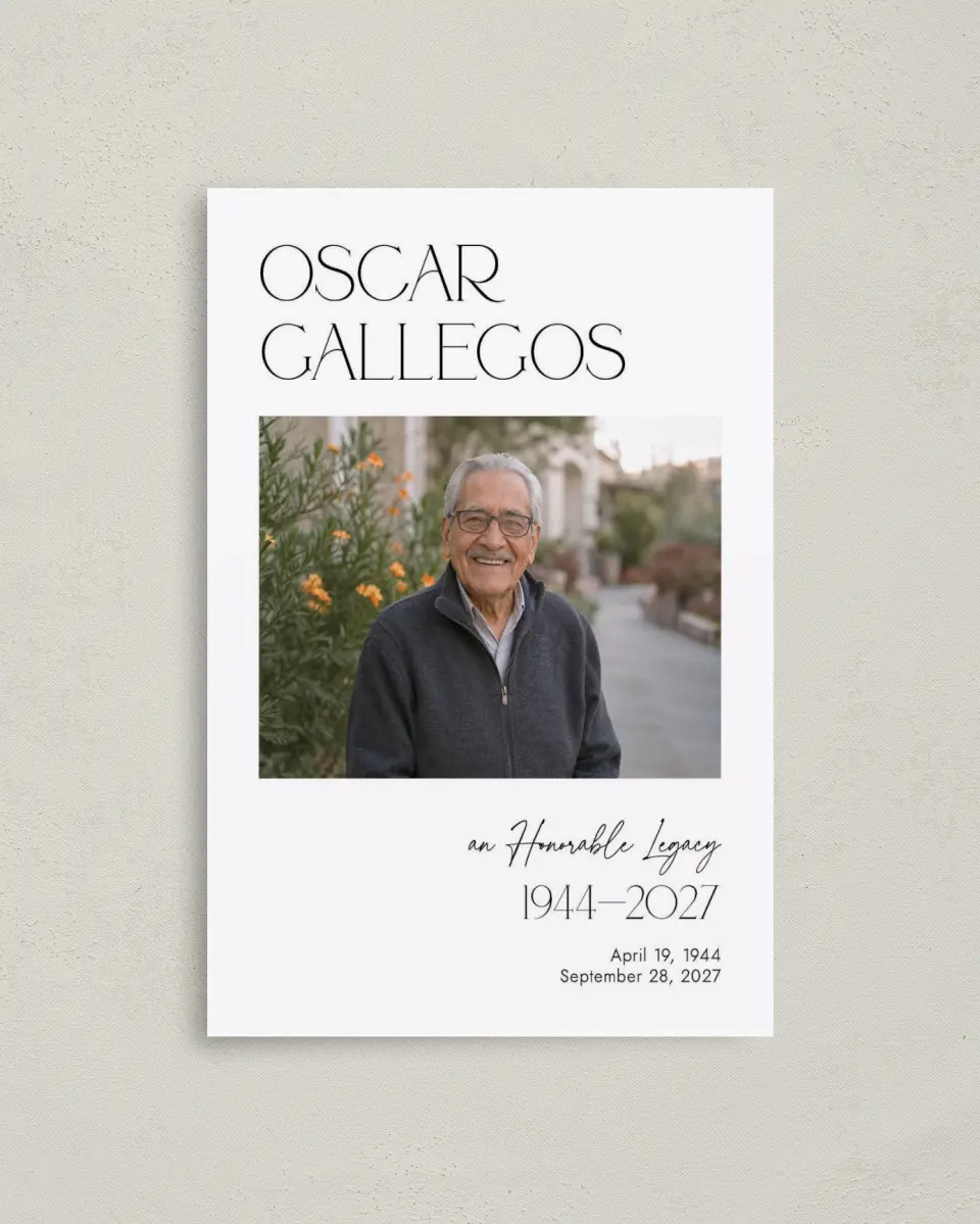 This is a 4.8" x 6.8" Folded Funeral Program called Honorable Life printed in full color