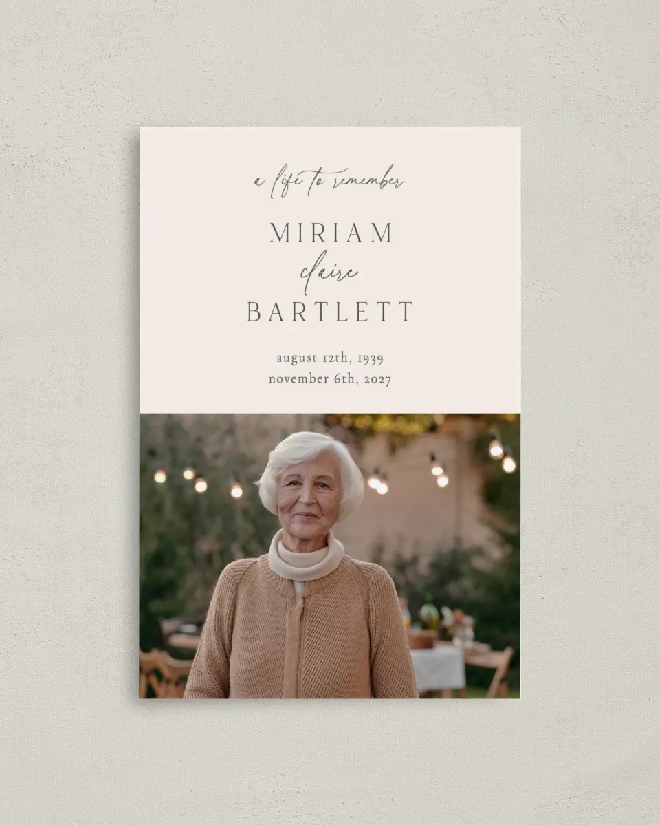 This is a 4.8" x 6.8" Folded Funeral Program called Cherished Life printed in full color