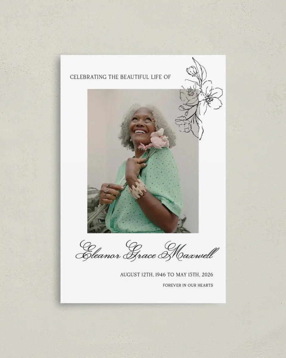 This is a 4.8" x 6.8" Folded Funeral Program called Peaceful Petals printed in full color