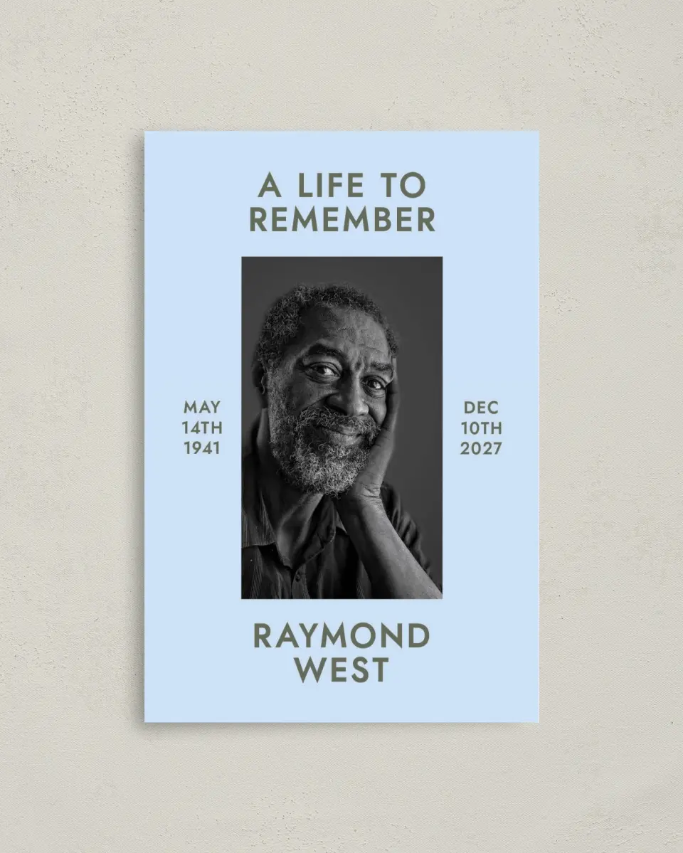 This is a 4.8" x 6.8" Folded Funeral Program called Typed Memories printed in full color