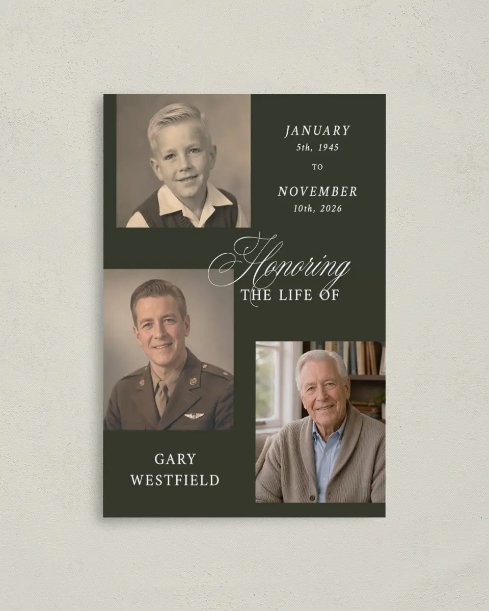 This is a 4.8" x 6.8" Folded Funeral Program called Leaving a Legacy printed in full color