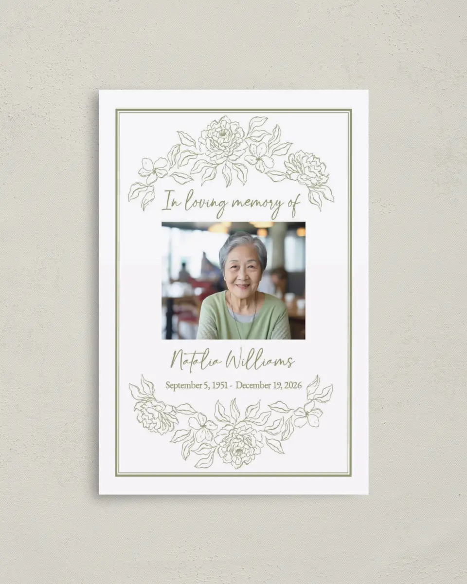 This is a 4.8" x 6.8" Folded Funeral Program called Forever Flourishing printed in full color