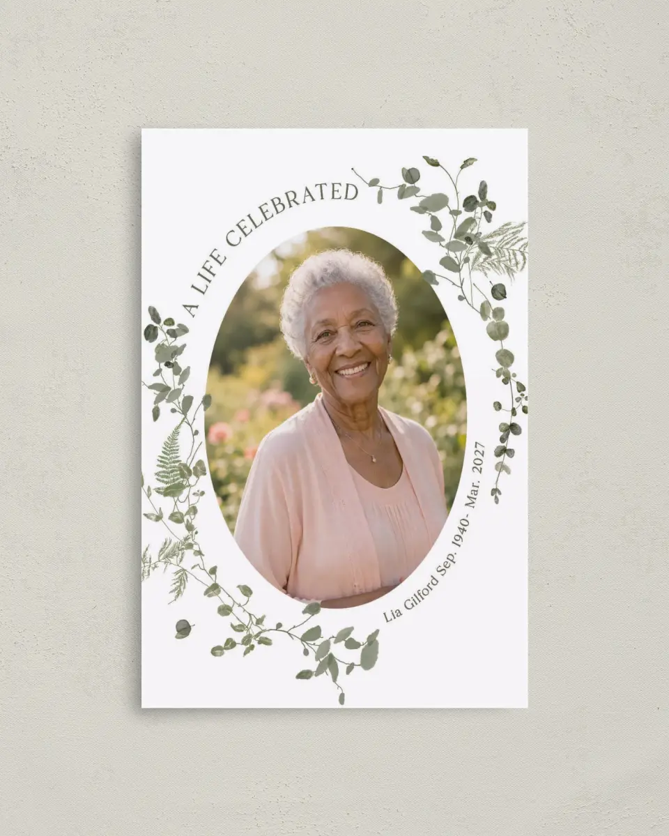 This is a 4.8" x 6.8" Folded Funeral Program called Life Legacy printed in full color