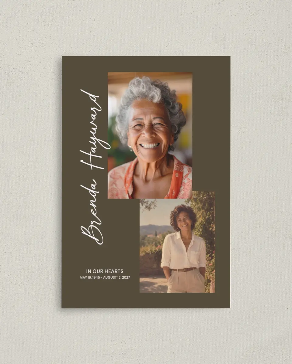 This is a 4.8" x 6.8" Folded Funeral Program called In Our Hearts printed in full color