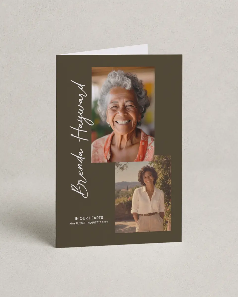 This is a 4.8" x 6.8" Folded Funeral Program called In Our Hearts printed in full color