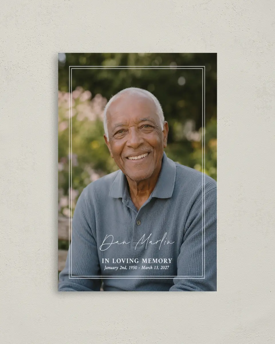 This is a 4.8" x 6.8" Folded Funeral Program called In Memory printed in full color