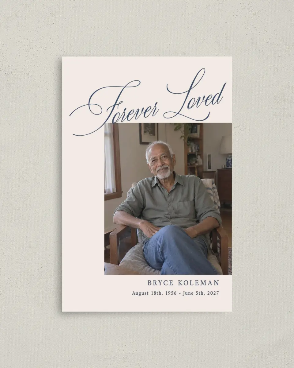 This is a 4.8" x 6.8" Folded Funeral Program called Forever Loved printed in full color