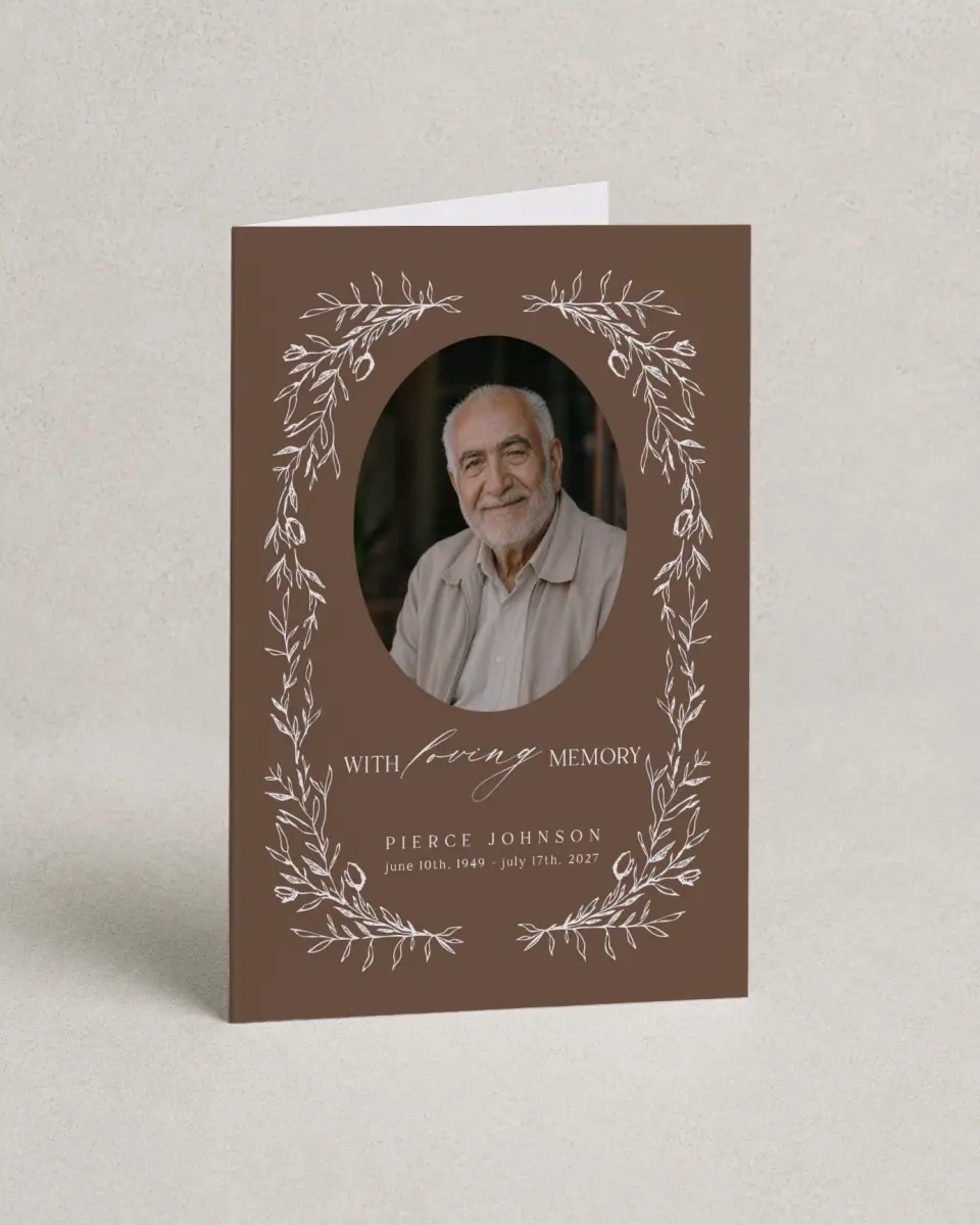 This is a 4.8" x 6.8" Folded Funeral Program called With Loving Memory printed in full color