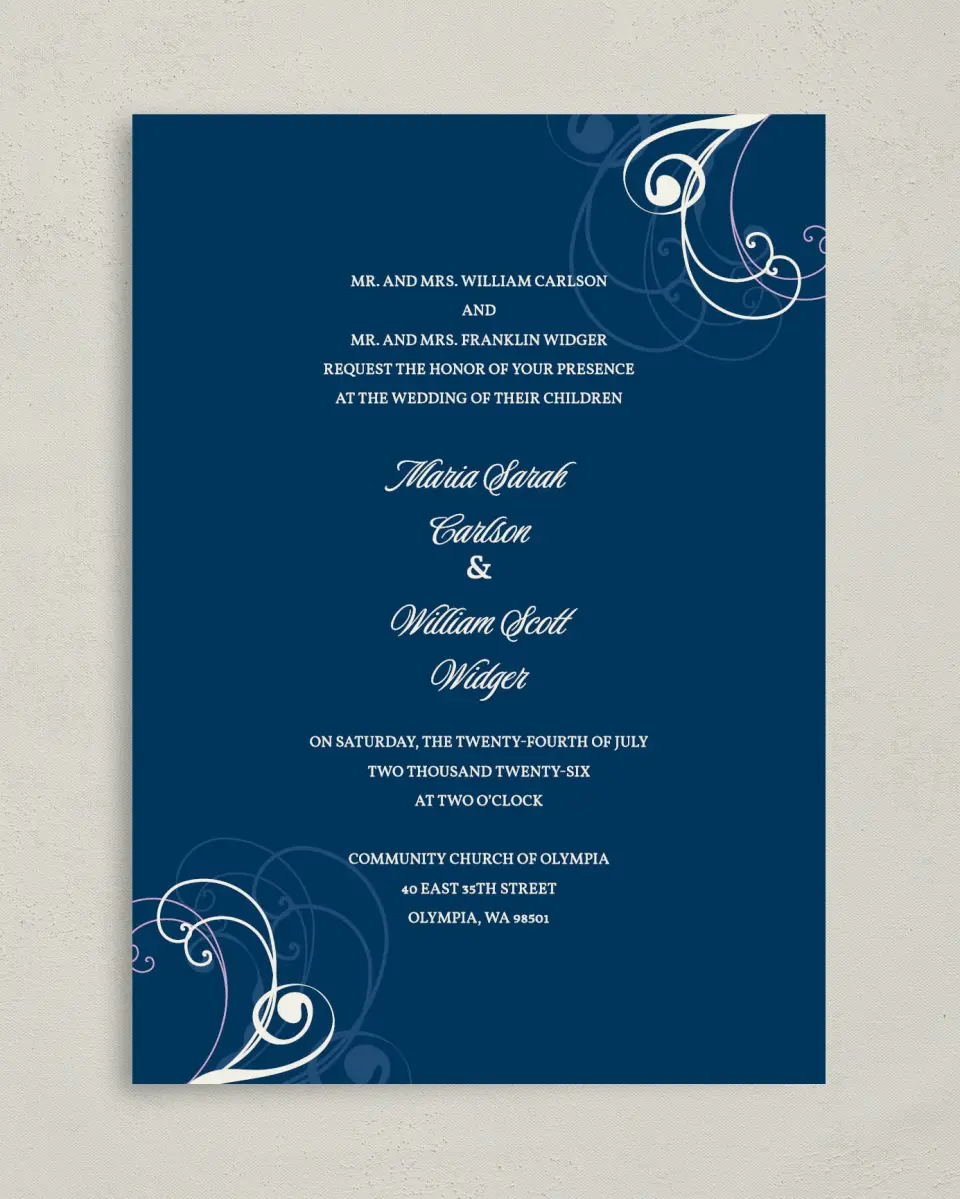 This is a 5" x 7" Classic Wedding Invitation called Waking Beauty printed in full color on Premium Smooth paper