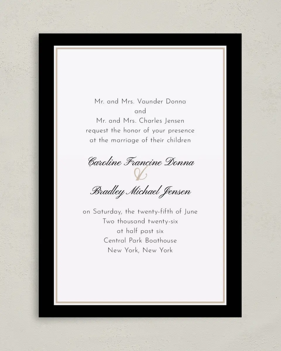 This is a 5" x 7" Classic Wedding Invitation called Classic New York printed in full color on Premium Smooth paper