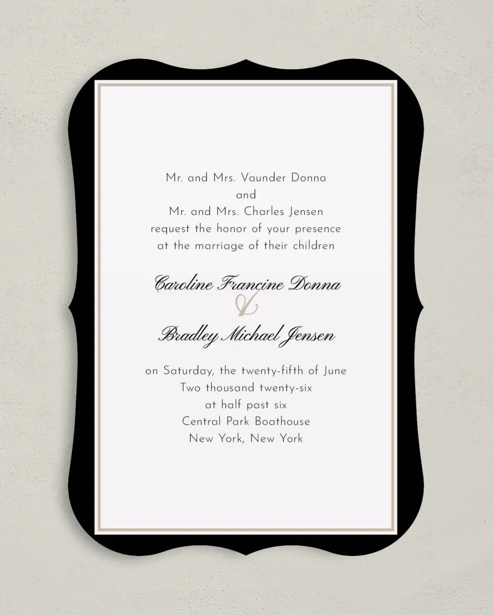This is a 5" x 7" Bracket Wedding Invitation called Classic New York printed in full color on Premium Smooth paper