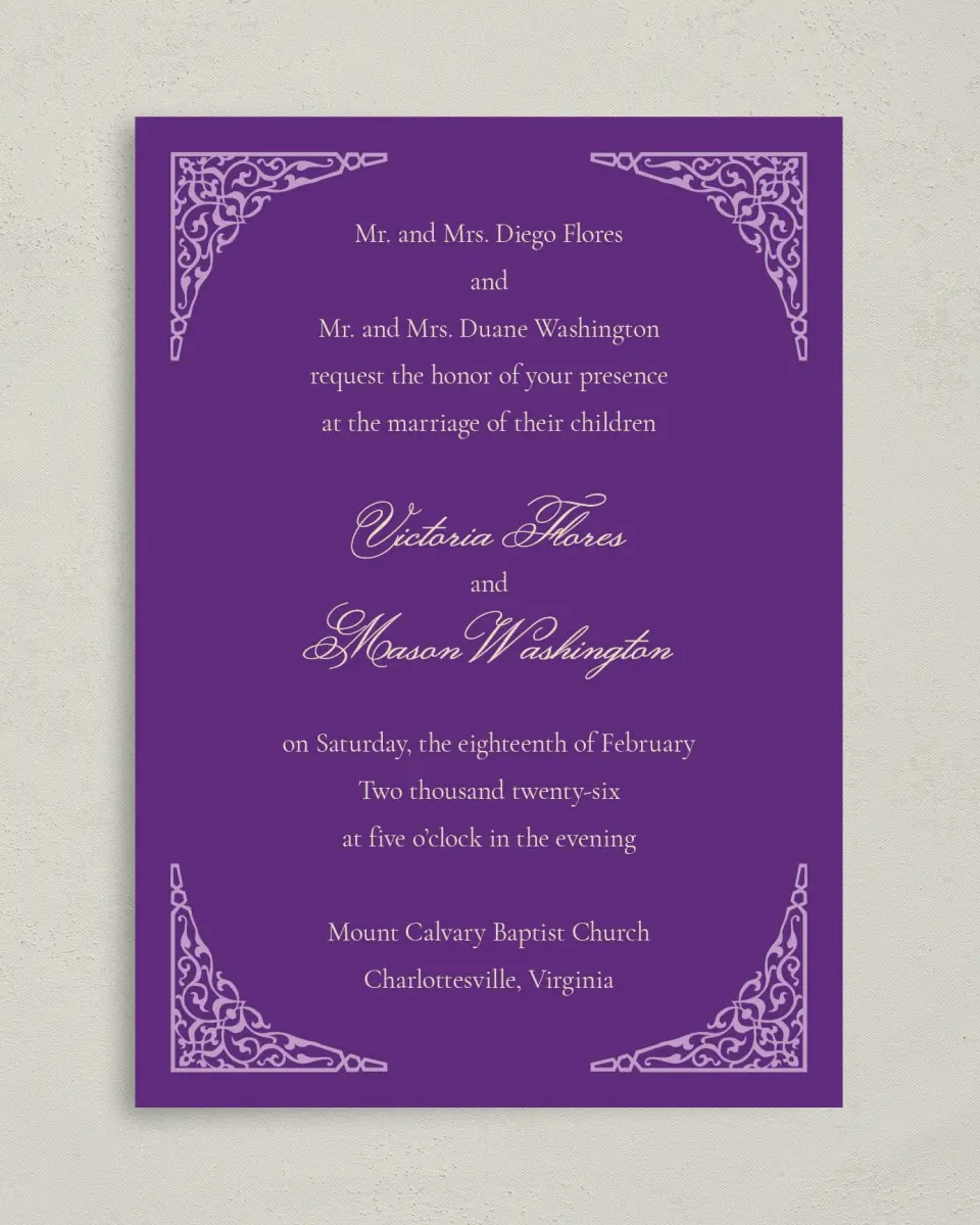 This is a 5" x 7" Classic Wedding Invitation called Simple Tradition printed in full color on Premium Smooth paper