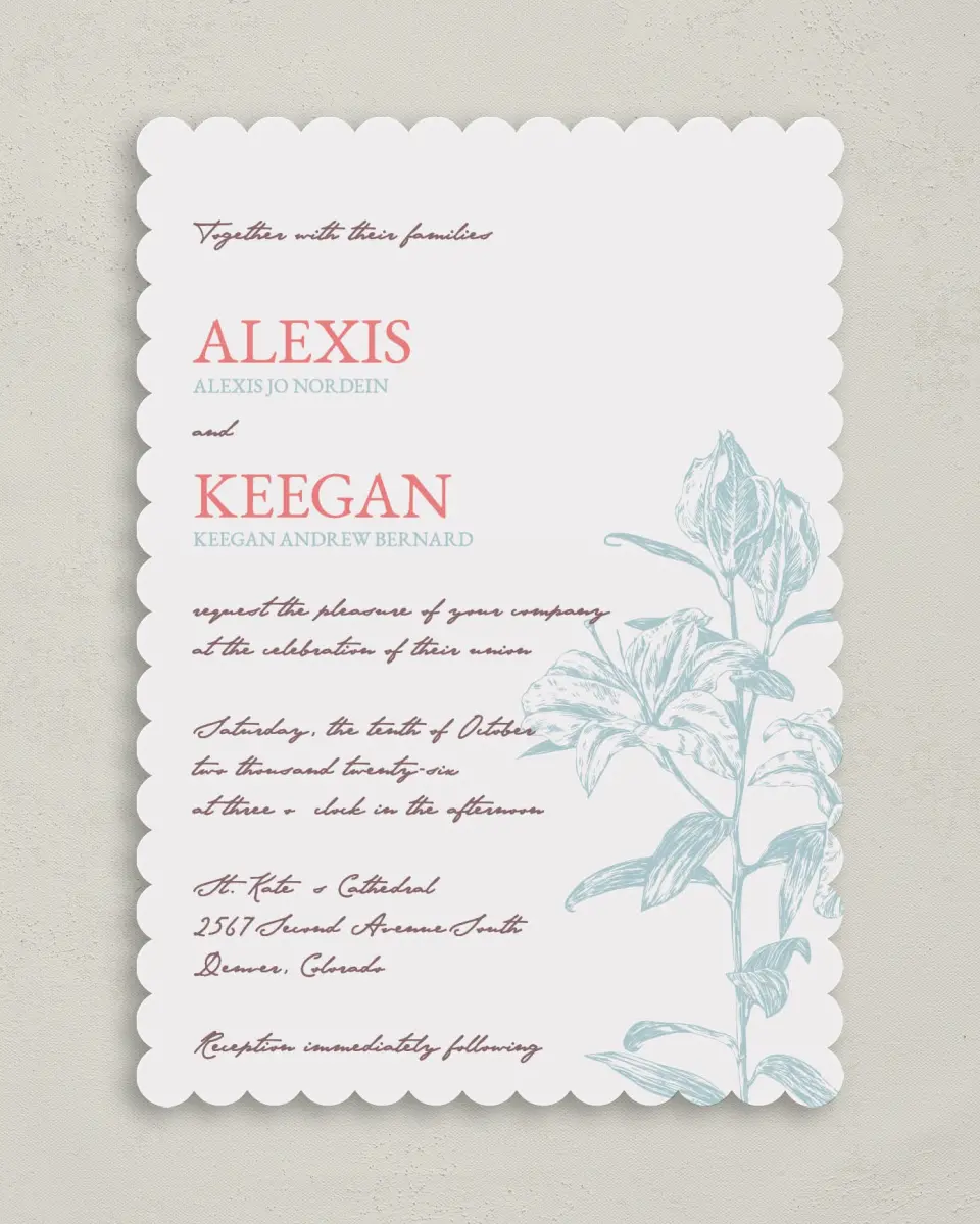 This is a 5" x 7" Classic Wedding Invitation called Honey Blossoms printed in full color on Premium Smooth paper