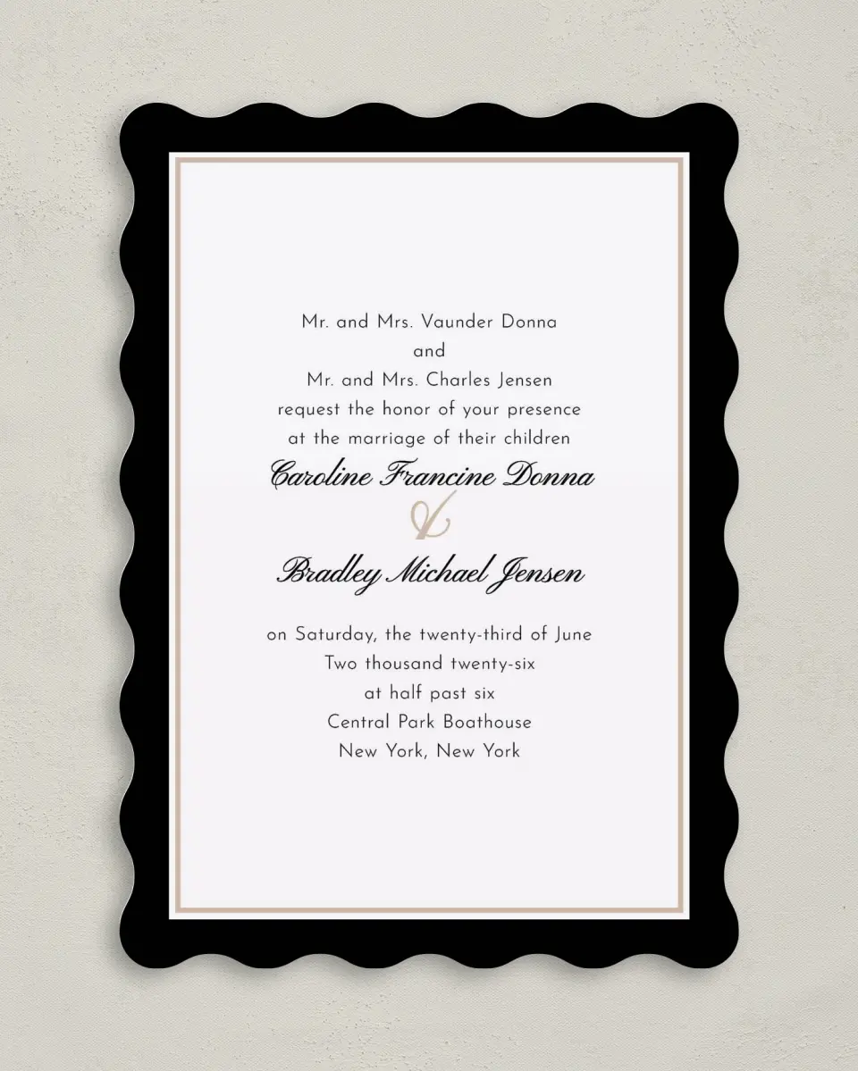 This is a 5" x 7" Wavy Wedding Invitation called Vision of Love printed in full color on Premium Smooth paper