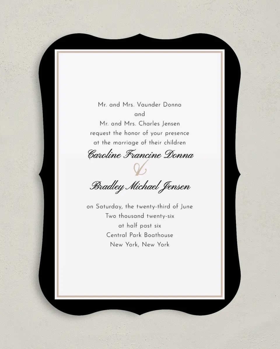 This is a 5" x 7" Bracket Wedding Invitation called Vision of Love printed in full color on Premium Smooth paper