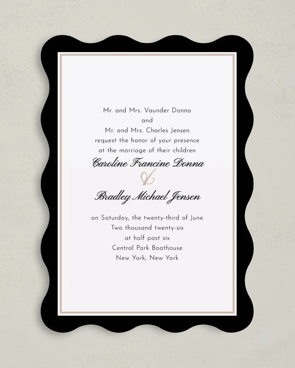 This is a 5" x 7" Wavy Wedding Invitation called Vision of Love printed in full color on Premium Smooth paper