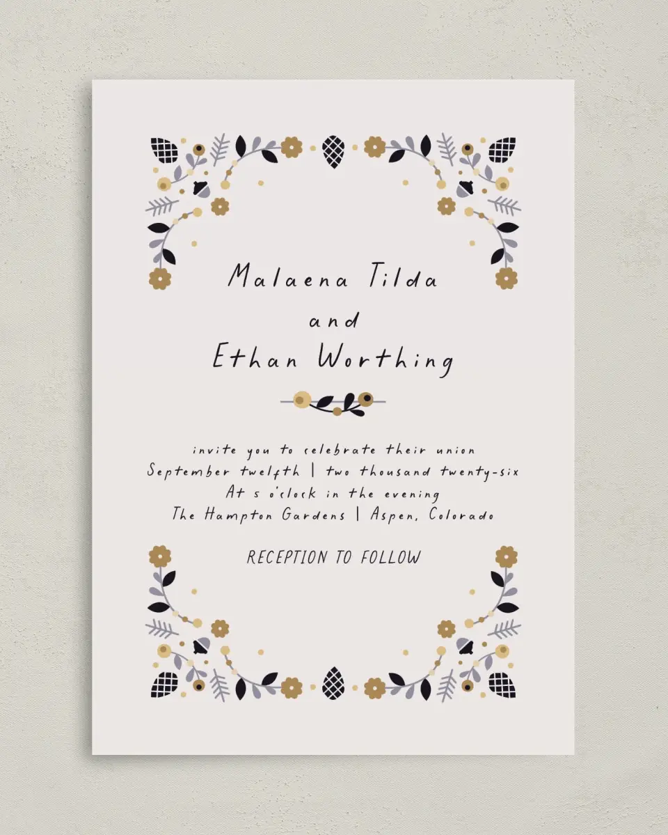 This is a 5" x 7" Classic Wedding Invitation called An Autumn Affair printed in full color on Premium Smooth paper