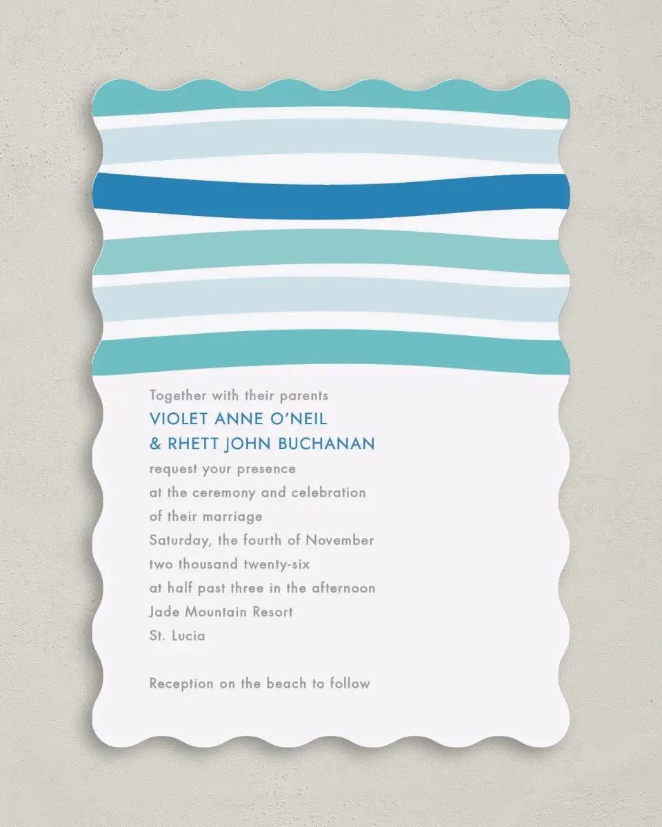 This is a 5" x 7" Wavy Wedding Invitation called Making Waves printed in full color on Premium Smooth paper