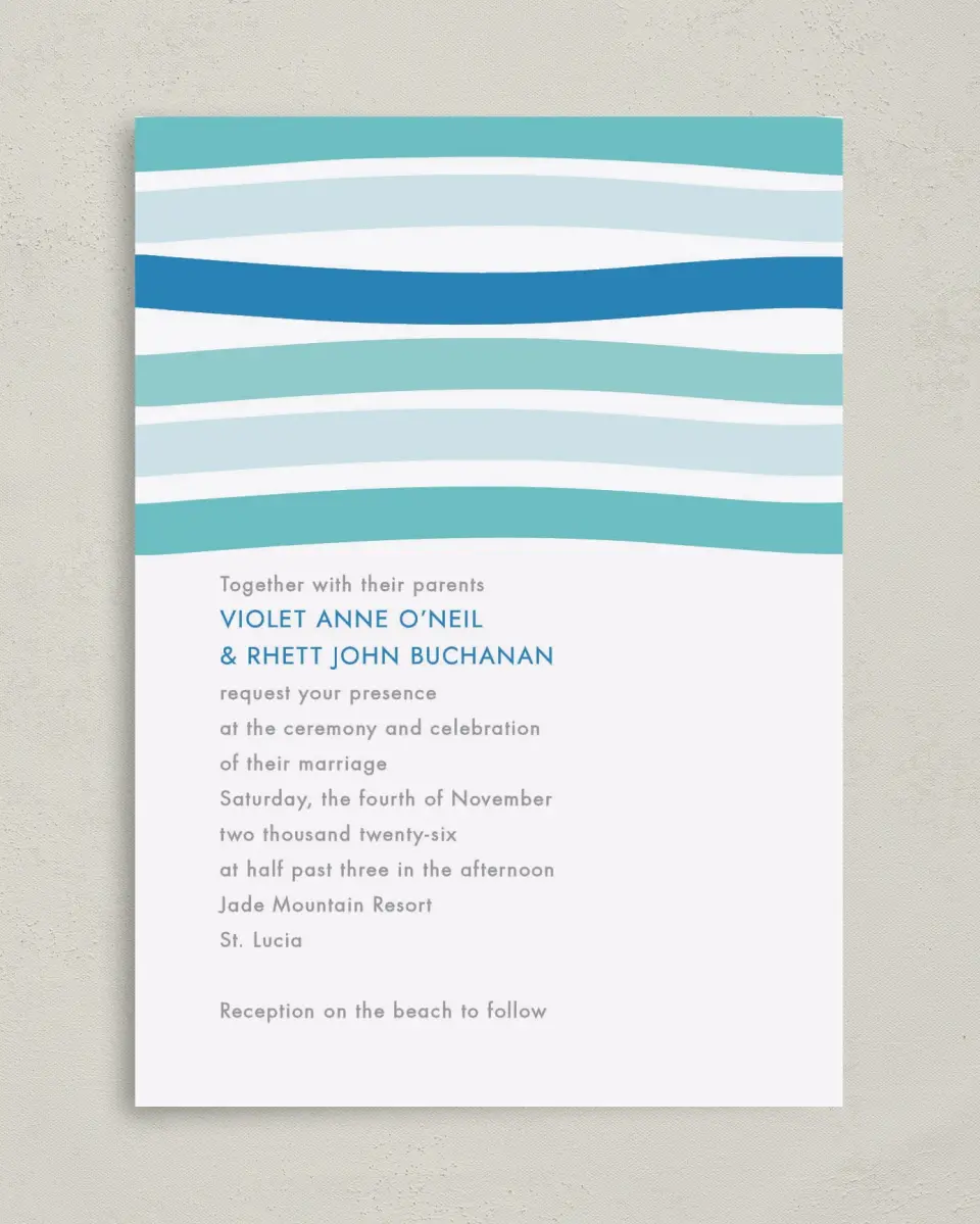This is a 5" x 7" Classic Wedding Invitation called Making Waves printed in full color on Premium Smooth paper