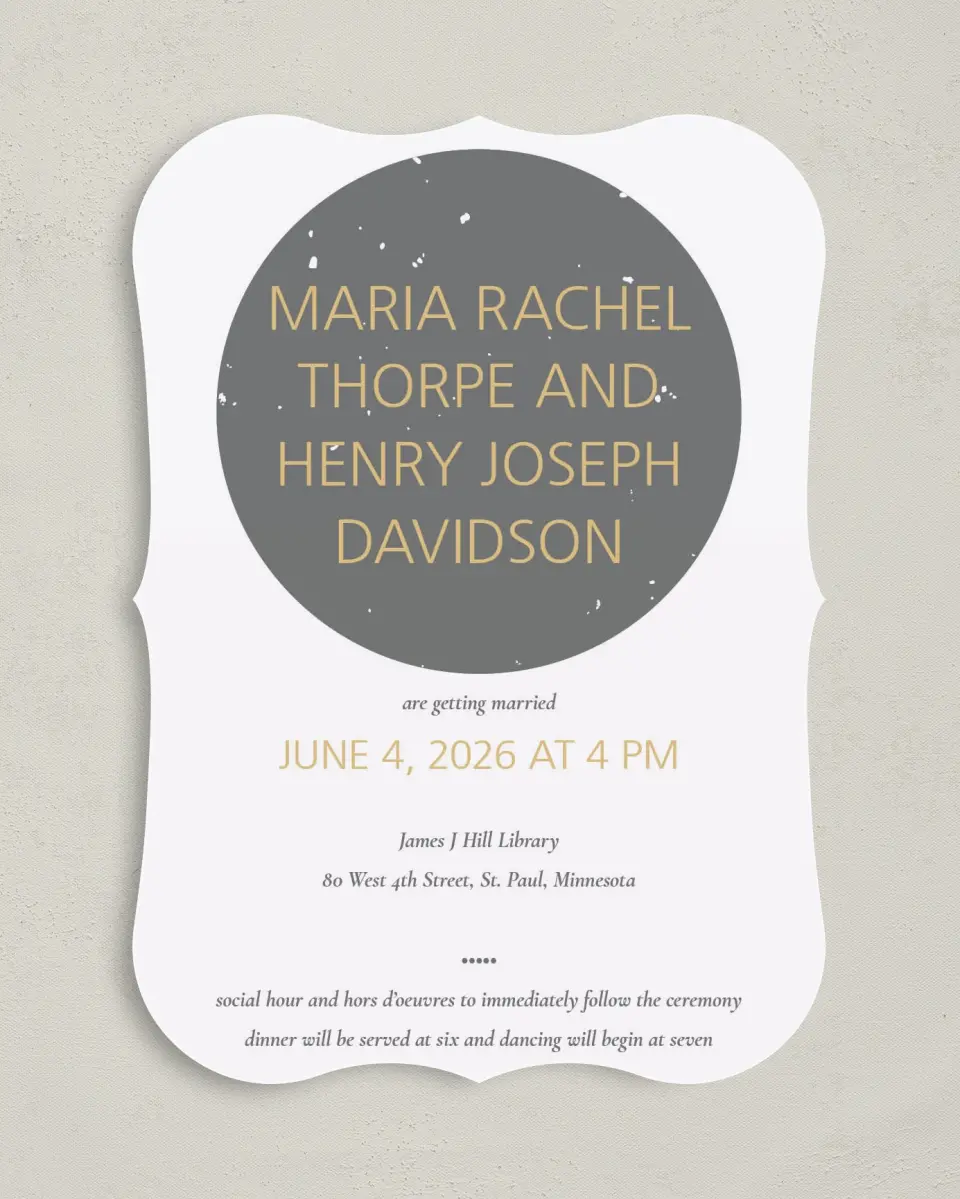 This is a 5" x 7" Bracket Wedding Invitation called Truly, Madly, Deeply printed in full color on Premium Smooth paper