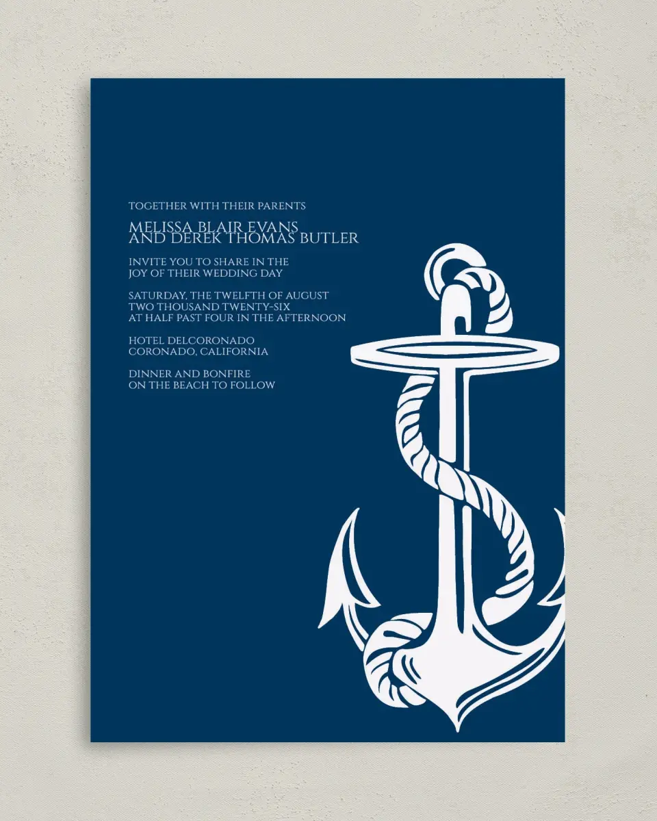 This is a 5" x 7" Classic Wedding Invitation called Love's Anchor printed in full color on Premium Smooth paper