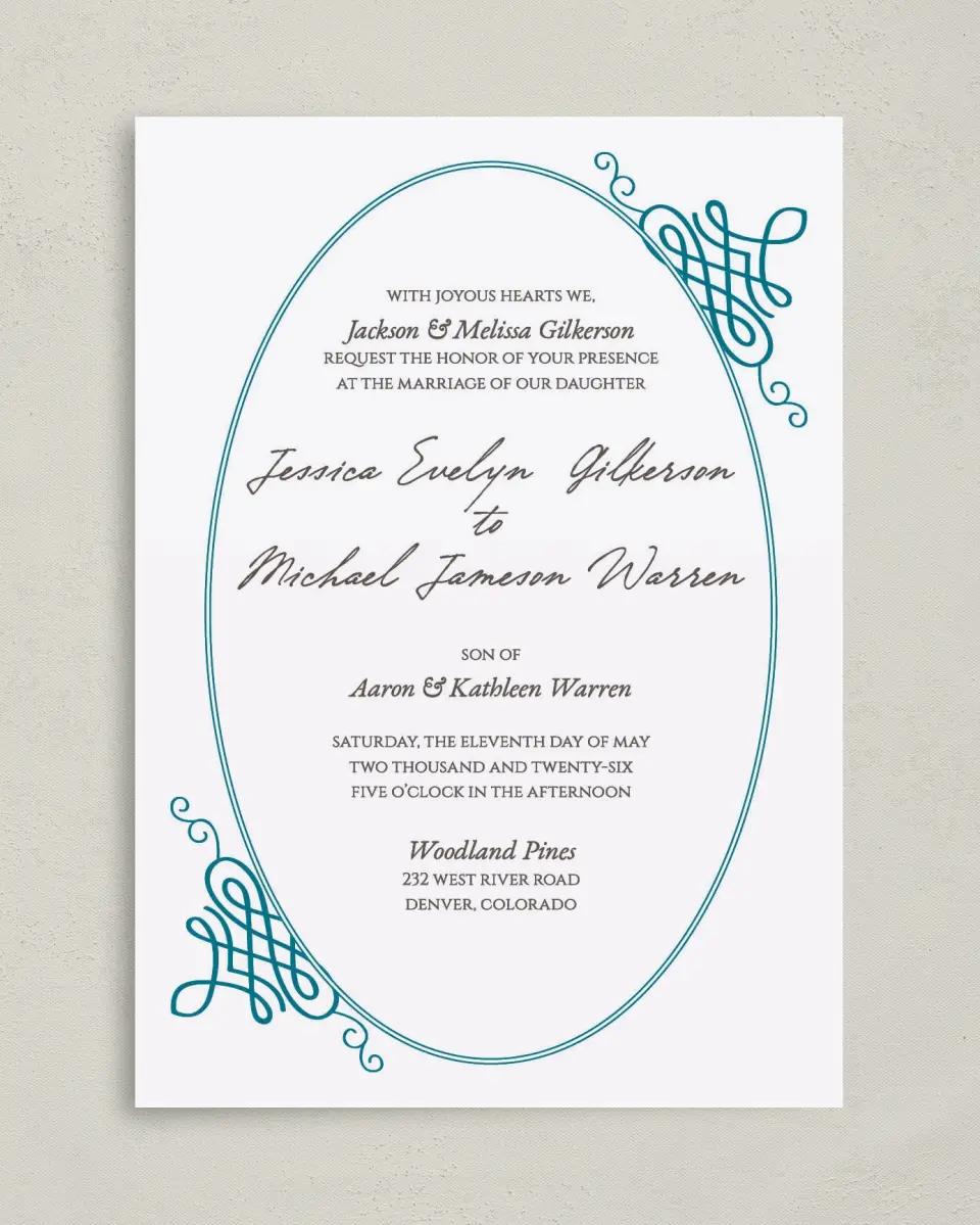 This is a 5" x 7" Classic Wedding Invitation called Simple Luxury printed in full color with Gold foil on Luxe Satin (coated) paper
