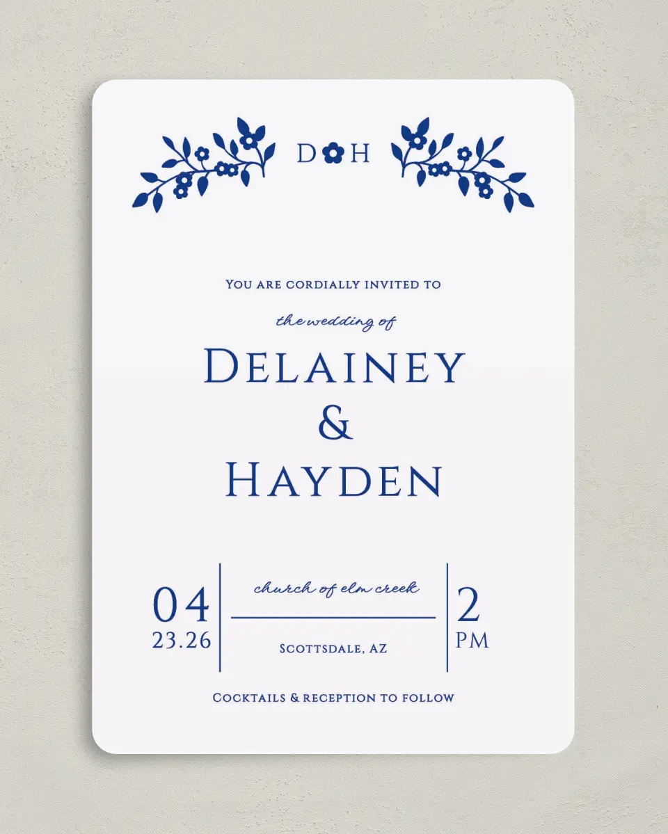 This is a 5" x 7" Rounded Wedding Invitation called Secret Garden printed in full color on Premium Smooth paper