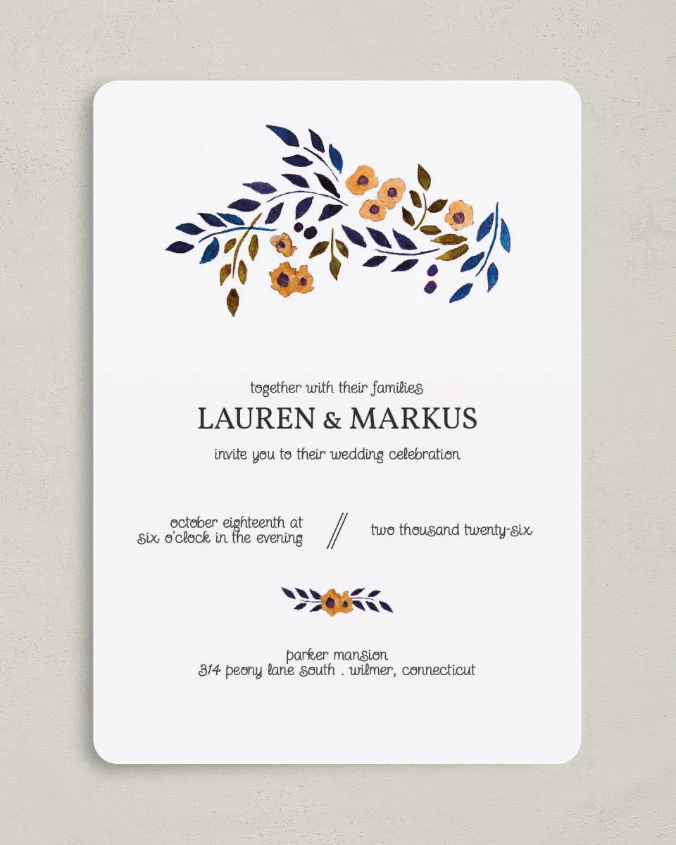 This is a 5" x 7" Rounded Wedding Invitation called Perfectly Plaid printed in full color on Premium Smooth paper