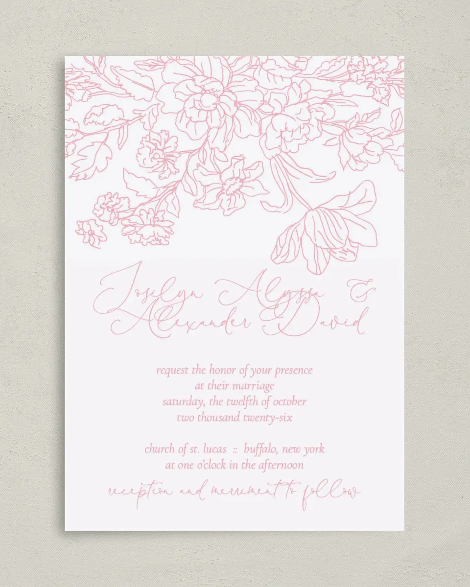 This is a 5" x 7" Classic Wedding Invitation called Blissfully Sweet printed in full color on Premium Smooth paper