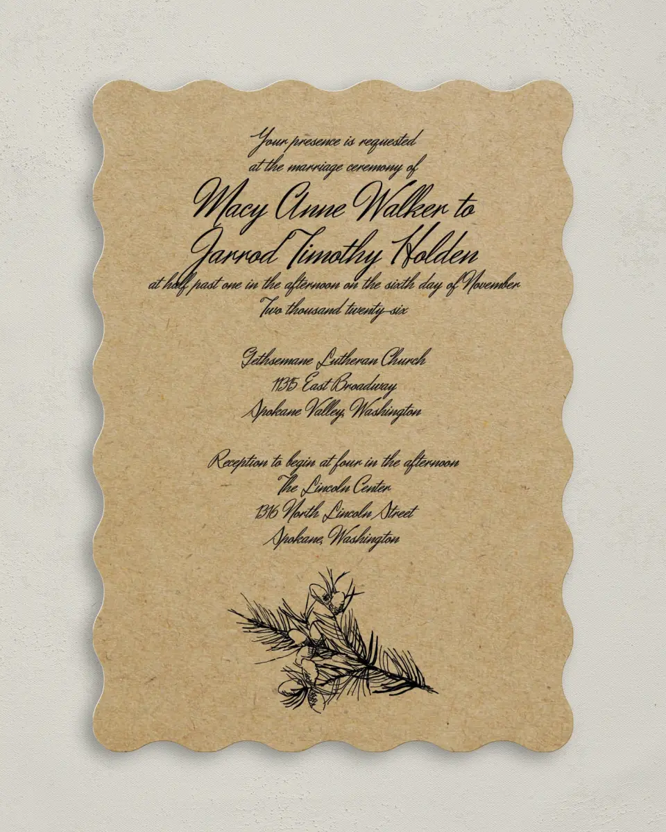 This is a 5" x 7" Wavy Wedding Invitation called Everlasting Love printed in full color on Premium Smooth paper