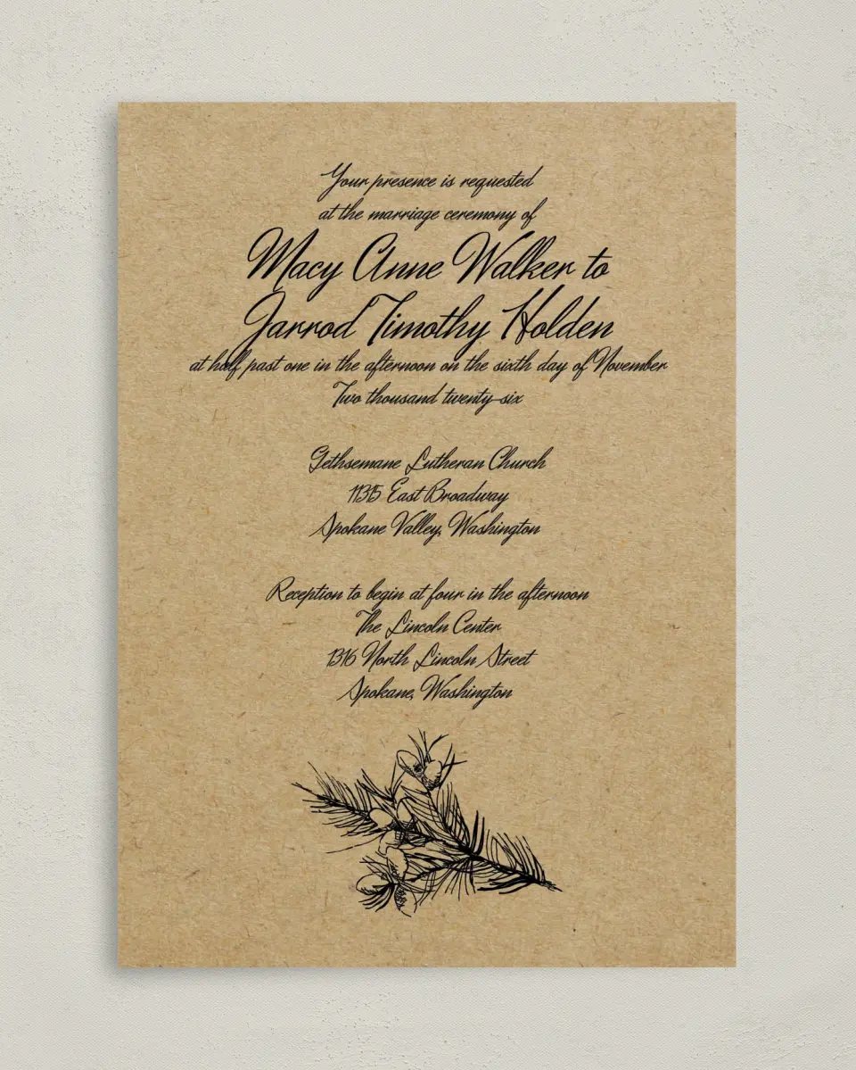 This is a 5" x 7" Classic Wedding Invitation called Everlasting Love printed in full color on Premium Smooth paper