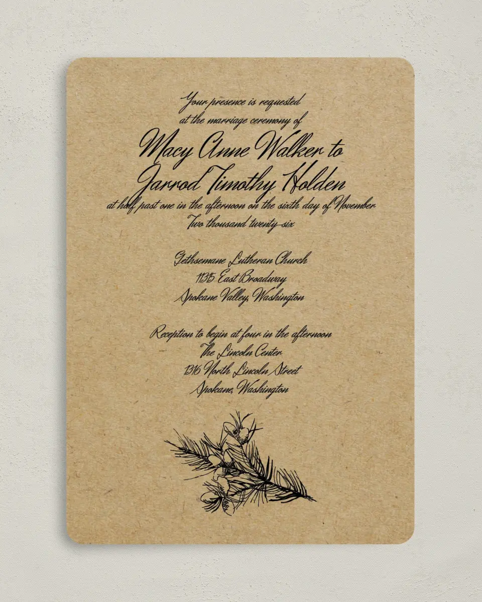 This is a 5" x 7" Rounded Wedding Invitation called Everlasting Love printed in full color on Premium Smooth paper