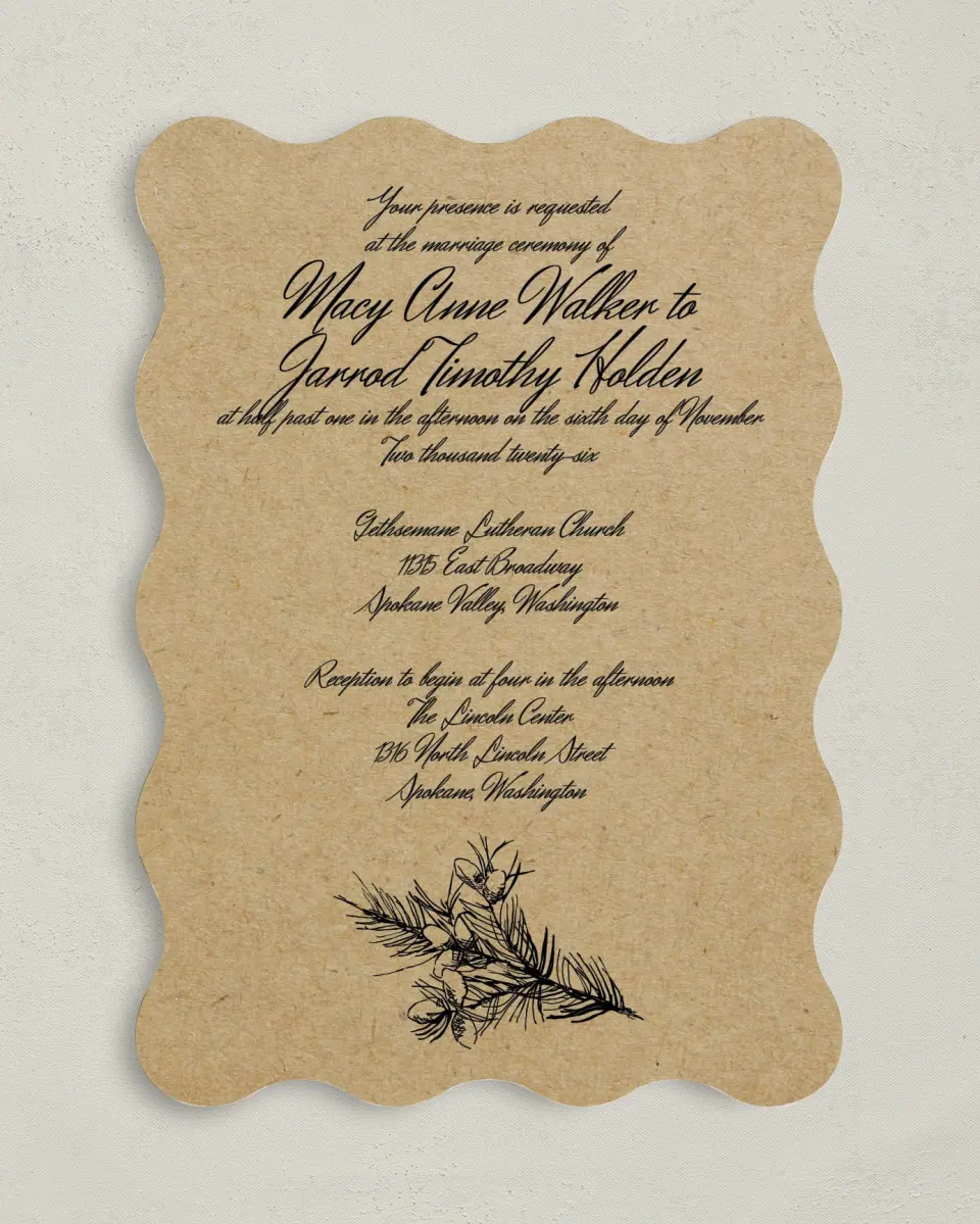This is a 5" x 7" Wavy Wedding Invitation called Everlasting Love printed in full color on Premium Smooth paper