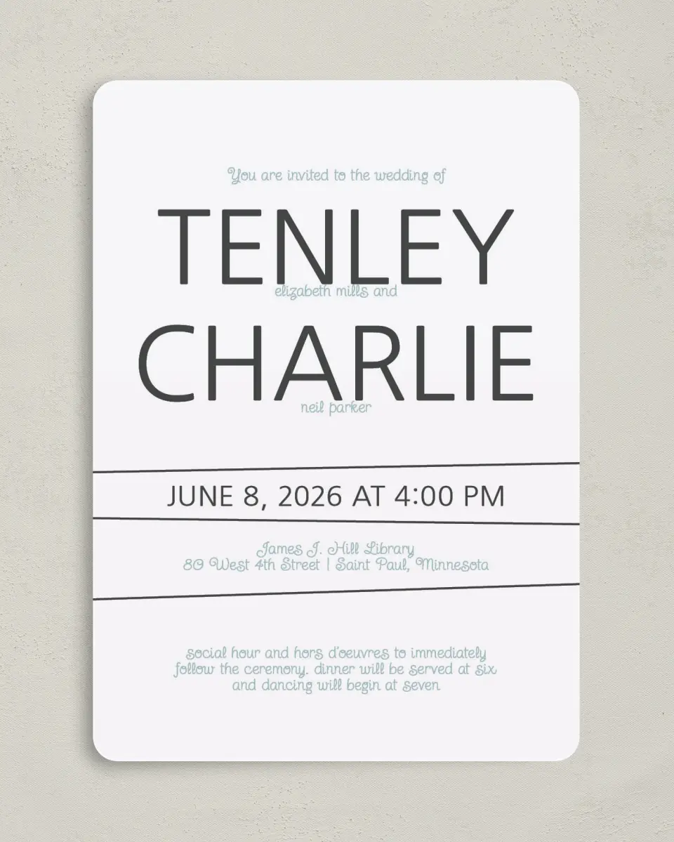 This is a 5" x 7" Rounded Wedding Invitation called Forever Mine printed in full color on Premium Smooth paper