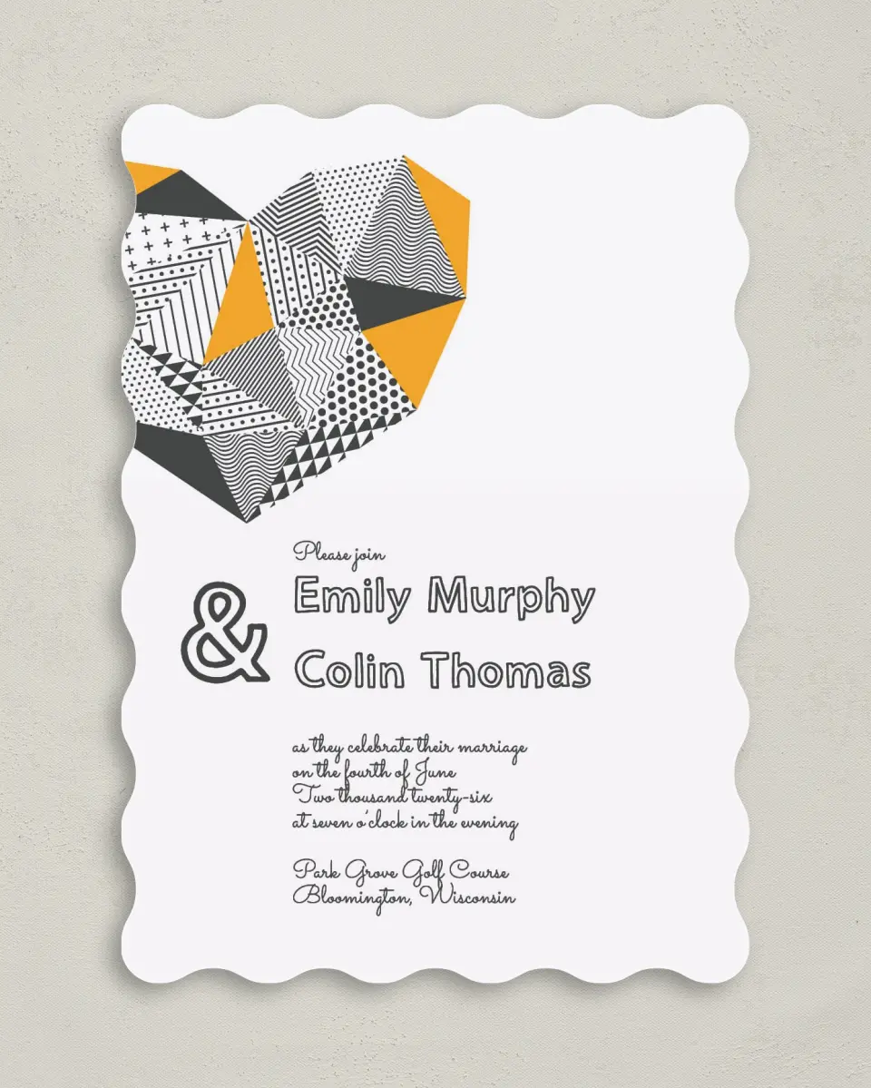 This is a 5" x 7" Wavy Wedding Invitation called So Sharp! printed in full color on Premium Smooth paper