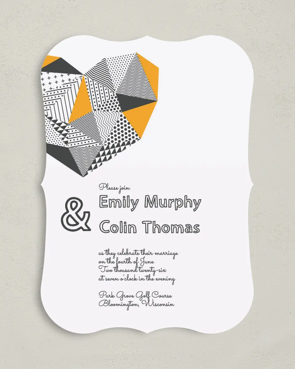 This is a 5" x 7" Bracket Wedding Invitation called So Sharp! printed in full color on Premium Smooth paper