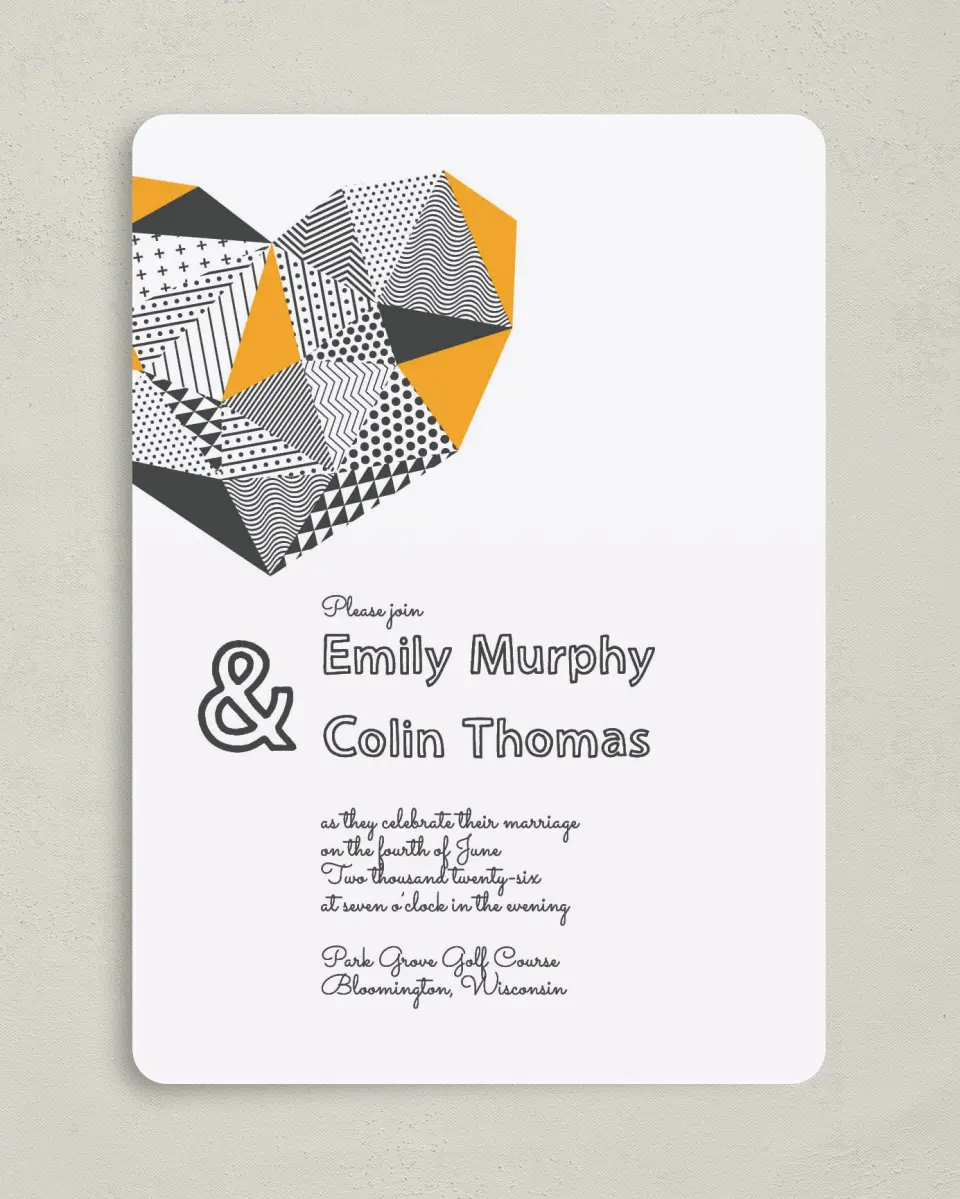This is a 5" x 7" Rounded Wedding Invitation called So Sharp! printed in full color on Premium Smooth paper