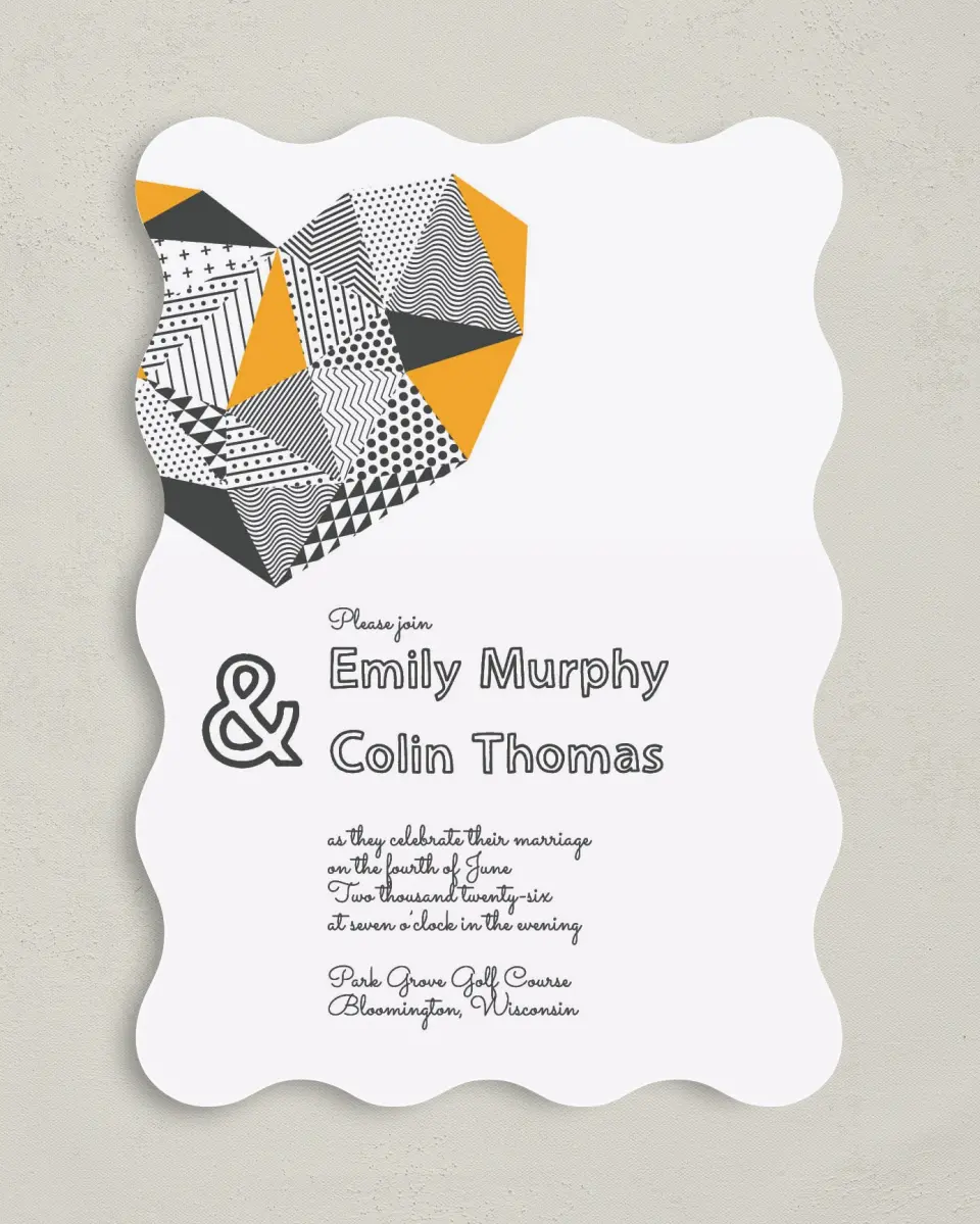 This is a 5" x 7" Wavy Wedding Invitation called So Sharp! printed in full color on Premium Smooth paper