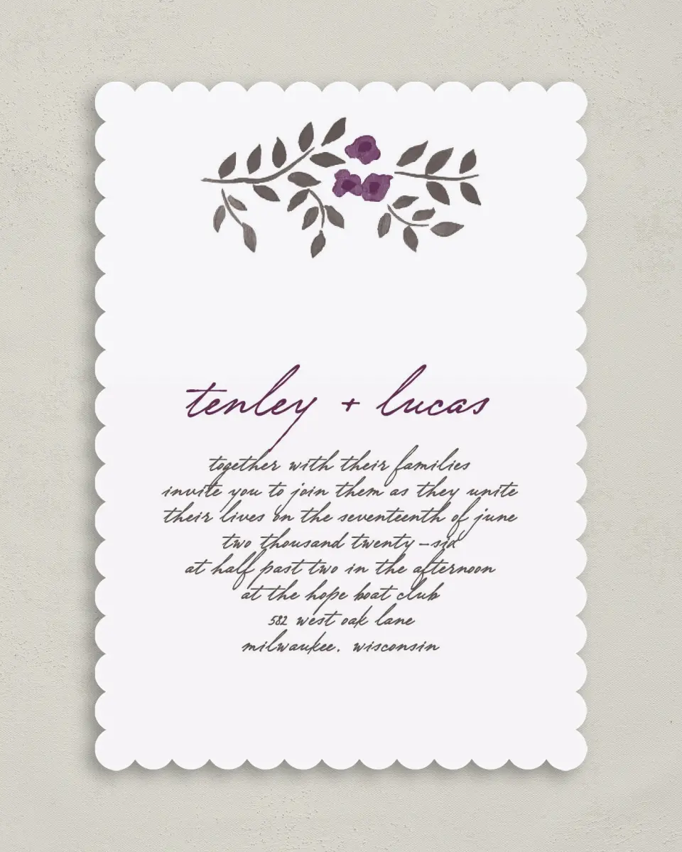 This is a 5" x 7" Classic Wedding Invitation called Painterly Love printed in full color on Premium Smooth paper