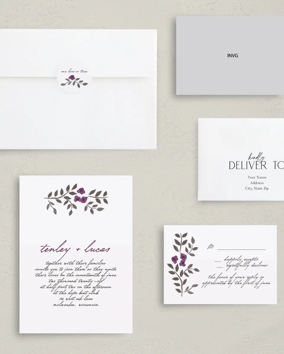 This is a 5" x 7" Classic Wedding Invitation called Painterly Love printed in full color on Premium Smooth paper
