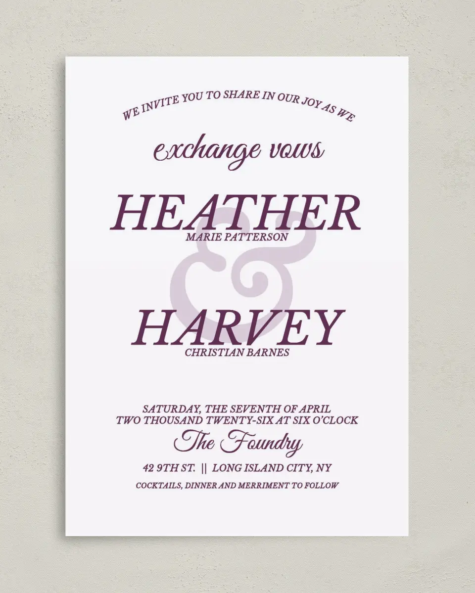 This is a 5" x 7" Classic Wedding Invitation called Forever Exquisite printed in full color with Gold foil on Luxe Satin (coated) paper