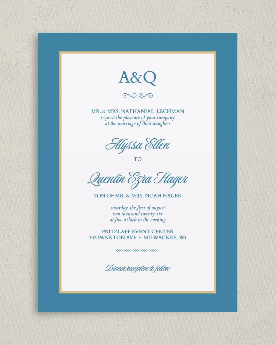 This is a 5" x 7" Classic Wedding Invitation called Opulence printed in full color on Premium Smooth paper